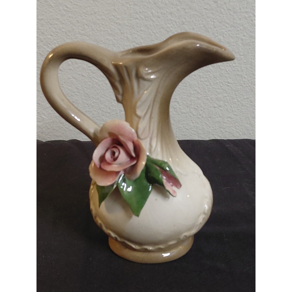 Vintage Nuova Capodimonte Italy Miniature Porcelain Flower Pitcher Vase 6"